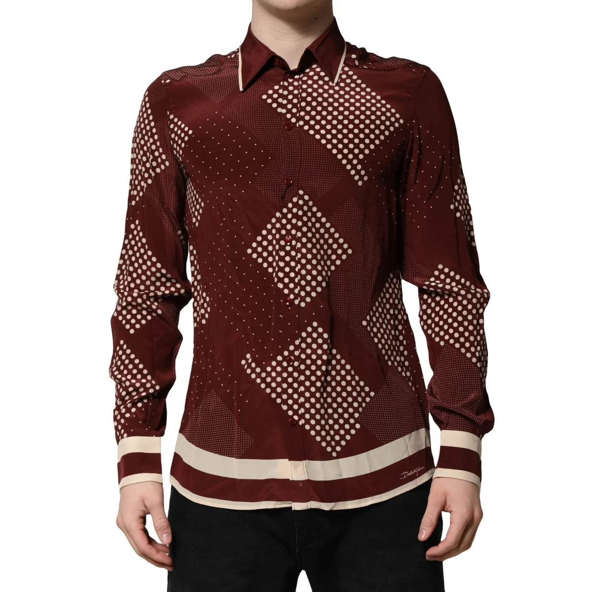 Gabbana Maroon Dotted Silk Casual Shirt for Effortless Style Dolce &