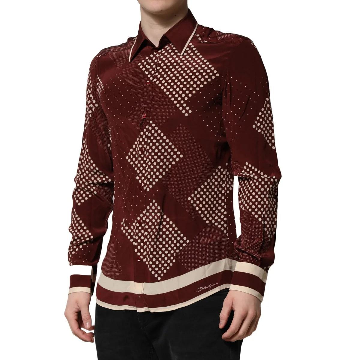 Gabbana Maroon Dotted Silk Casual Shirt for Effortless Style Dolce &