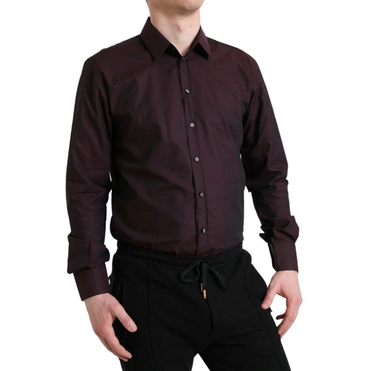 Gabbana Maroon Jacquard Formal Dress Shirt Luxury Cotton Poplin Dolce &