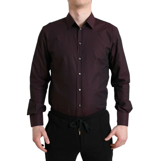 Gabbana Maroon Jacquard Formal Dress Shirt Luxury Cotton Poplin Dolce &