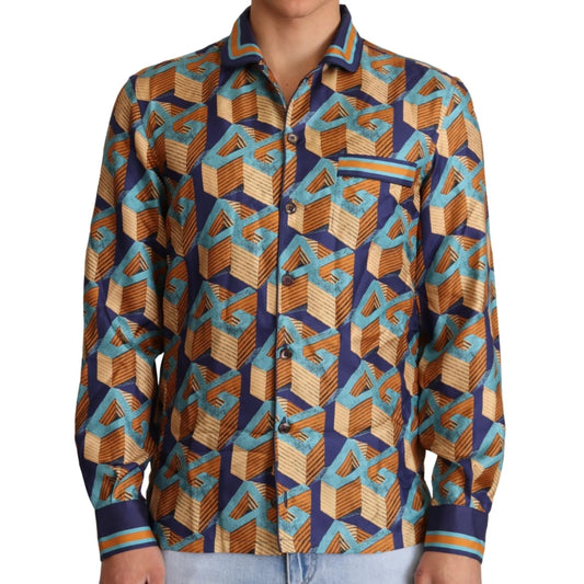 Gabbana Multicolor DG Logo Silk Mens Casual Shirt Dolce &