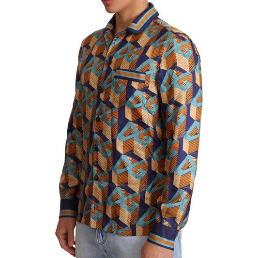 Gabbana Multicolor DG Logo Silk Mens Casual Shirt Dolce &