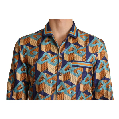 Gabbana Multicolor DG Logo Silk Mens Casual Shirt Dolce &