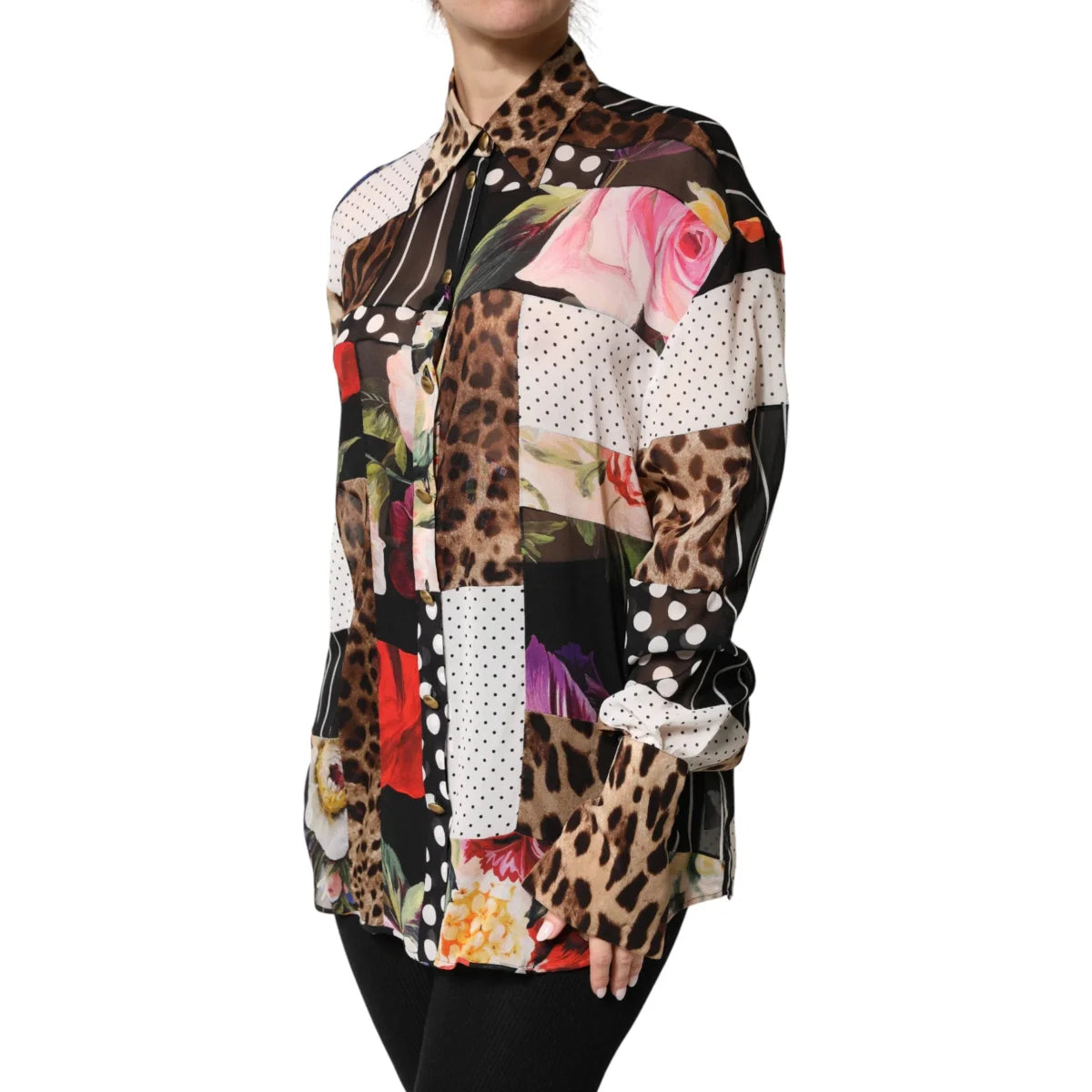 Gabbana Multicolor Patchwork Silk Blouse for Effortless Elegance Dolce &