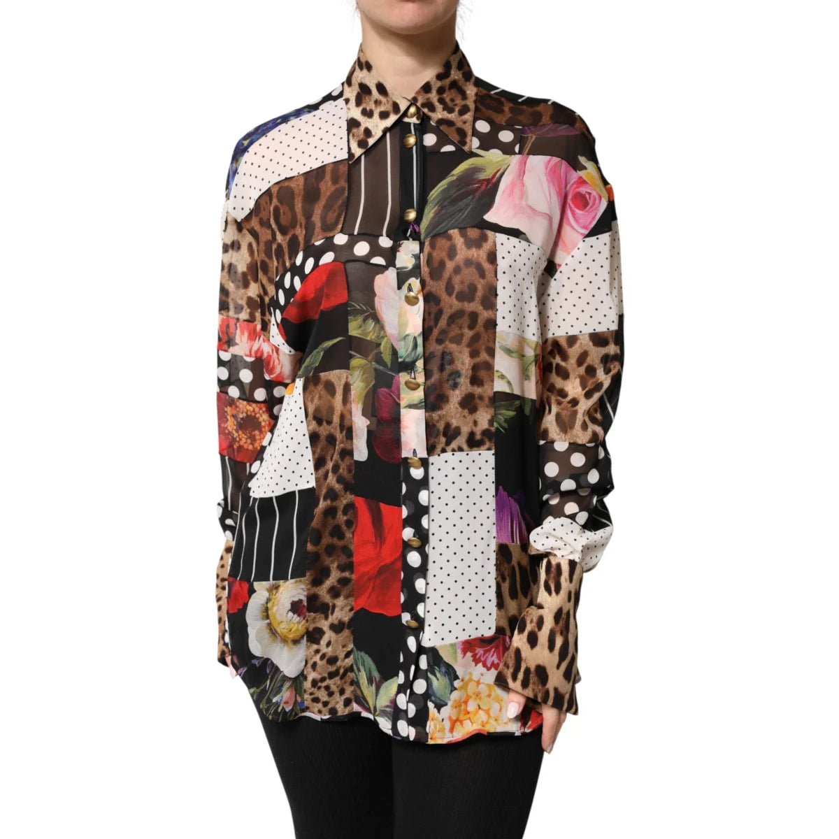 Gabbana Multicolor Patchwork Silk Blouse for Effortless Elegance Dolce &
