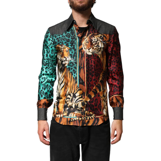 Gabbana Multicolor Tiger Leopard Print Silk Shirt for Bold Style Dolce &