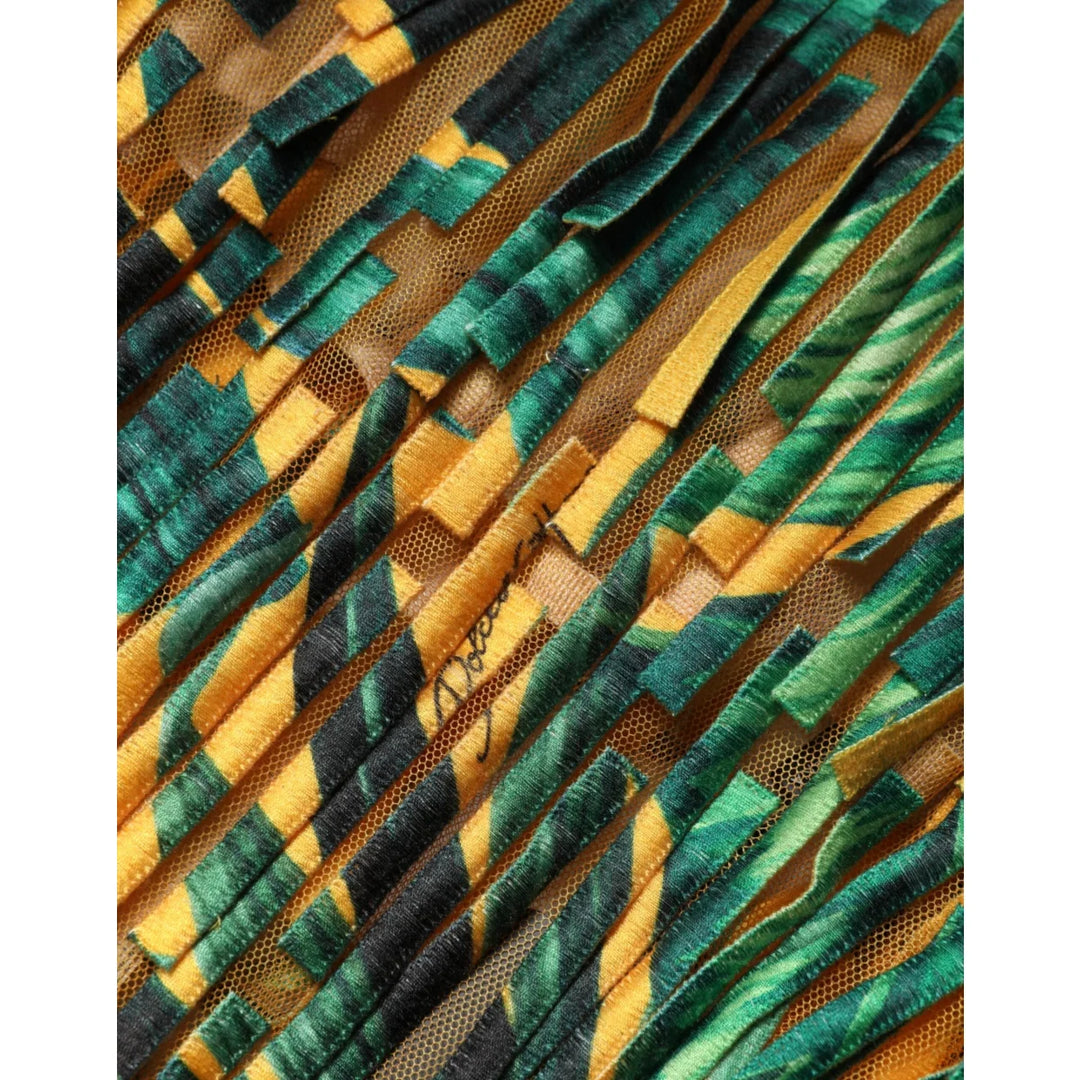 Gabbana Multicolor Tropical Print Maxi Dress with Fringe Detailing Dolce &