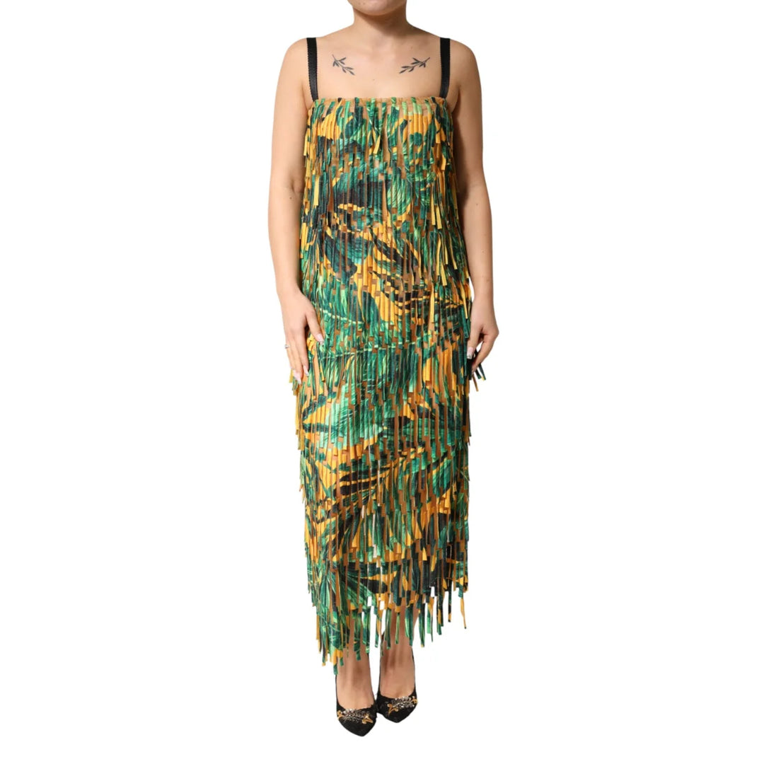 Gabbana Multicolor Tropical Print Maxi Dress with Fringe Detailing Dolce &