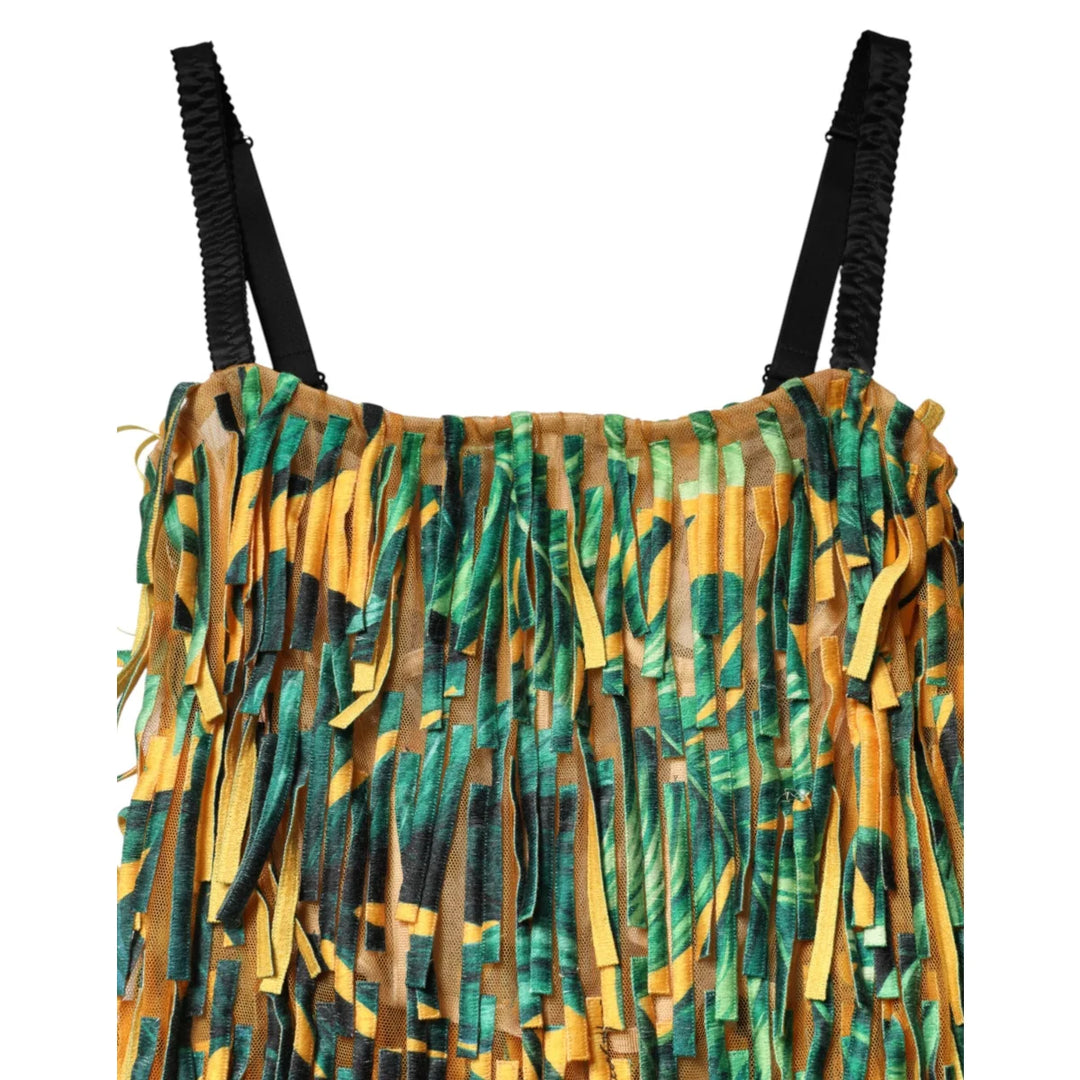 Gabbana Multicolor Tropical Print Maxi Dress with Fringe Detailing Dolce &