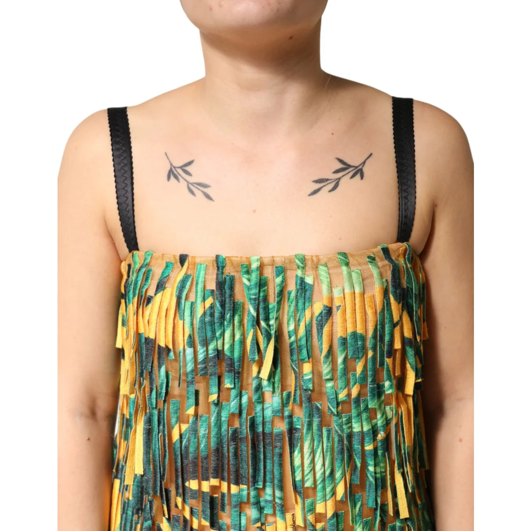Gabbana Multicolor Tropical Print Maxi Dress with Fringe Detailing Dolce &