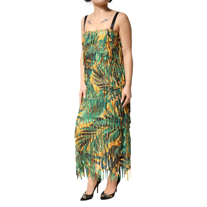 Gabbana Multicolor Tropical Print Maxi Dress with Fringe Detailing Dolce &