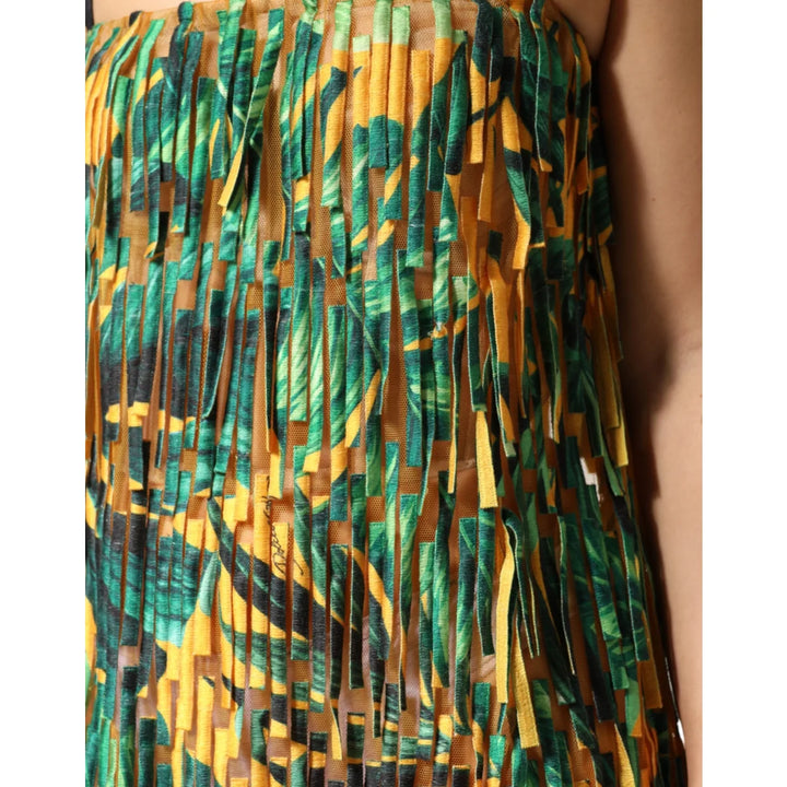 Gabbana Multicolor Tropical Print Maxi Dress with Fringe Detailing Dolce &