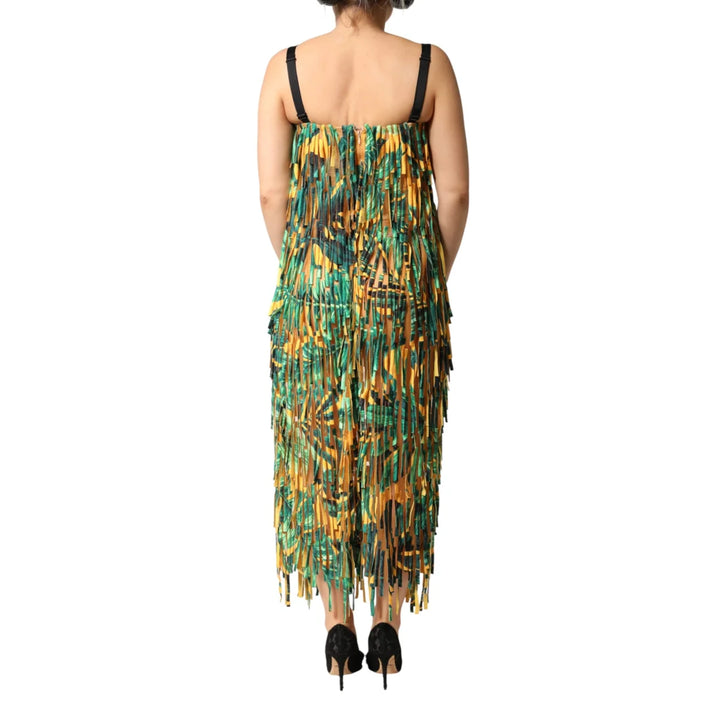 Gabbana Multicolor Tropical Print Maxi Dress with Fringe Detailing Dolce &