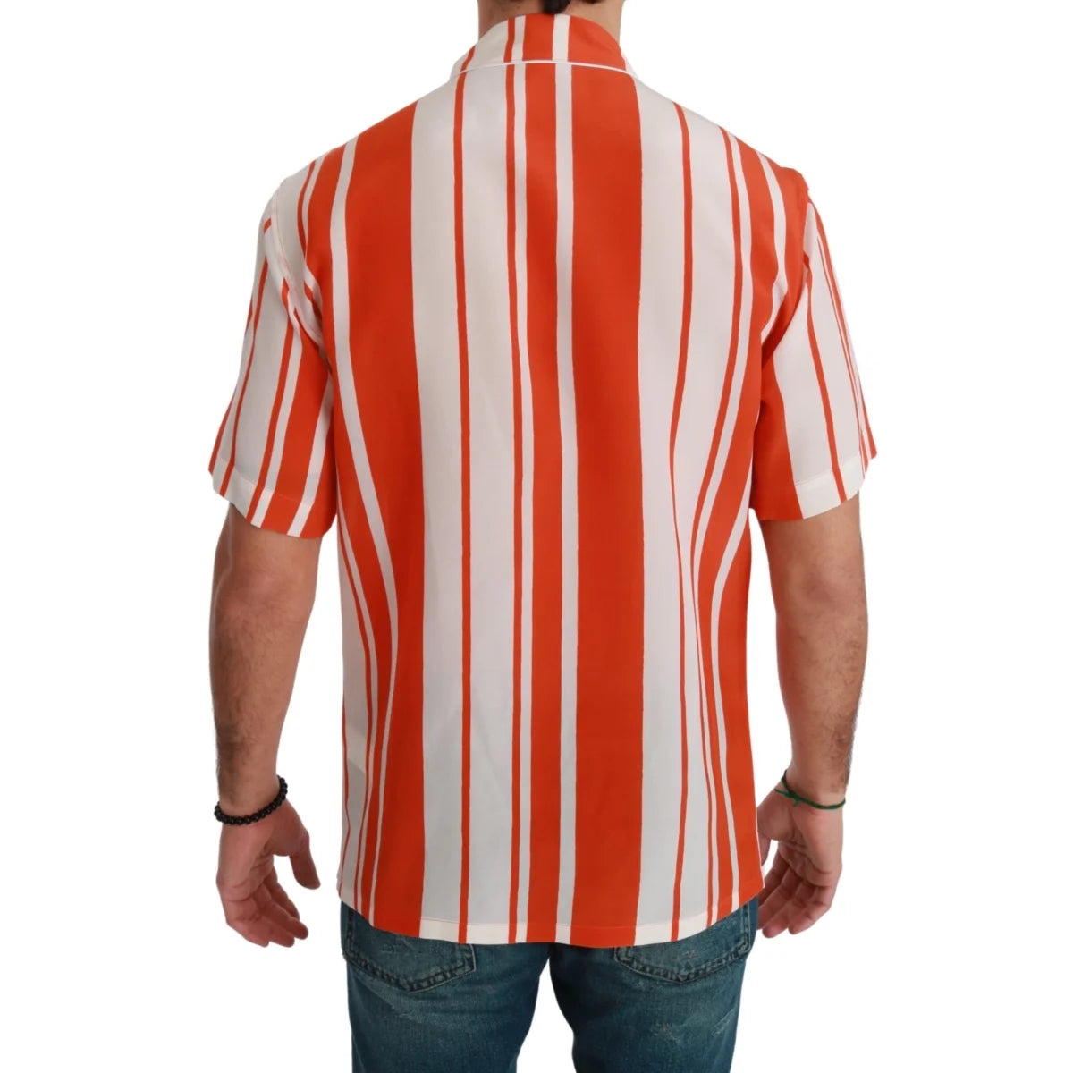 Gabbana Orange Silk Striped Short Sleeve Shirt Authentic Luxury Dolce &