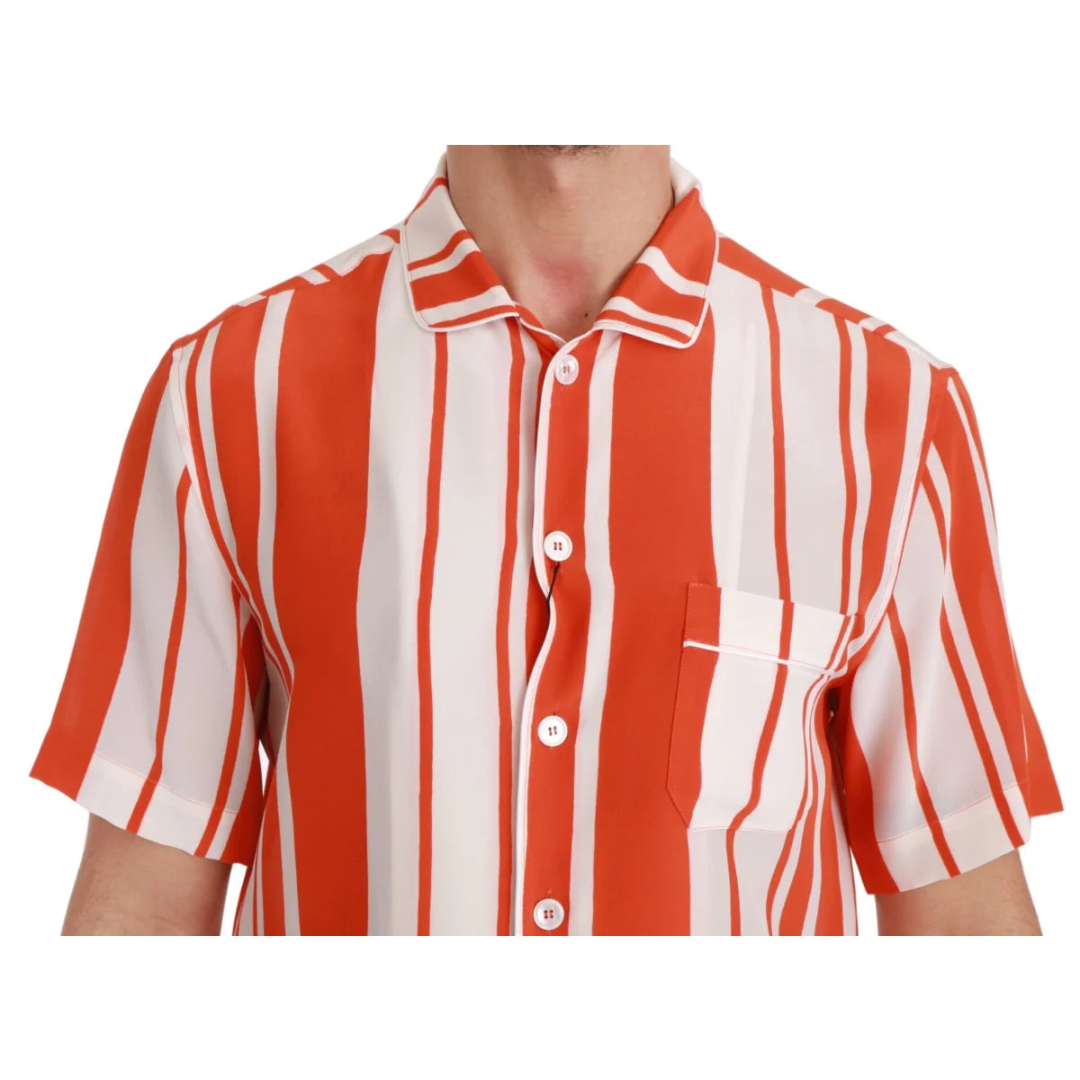 Gabbana Orange Silk Striped Short Sleeve Shirt Authentic Luxury Dolce &