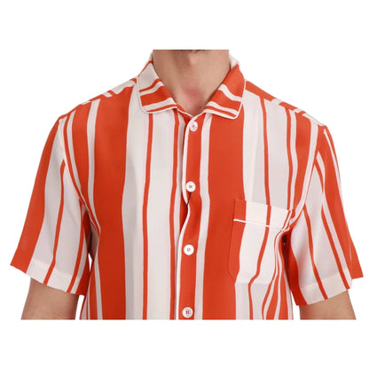 Gabbana Orange Silk Striped Short Sleeve Shirt Authentic Luxury Dolce &