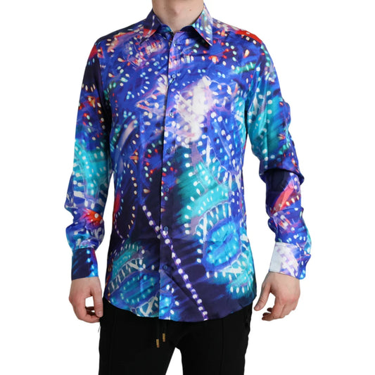 Gabbana Purple Luminarie Silk Slim Shirt with Point Collar Dolce &