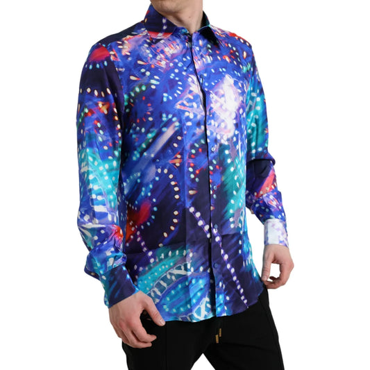Gabbana Purple Luminarie Silk Slim Shirt with Point Collar Dolce &