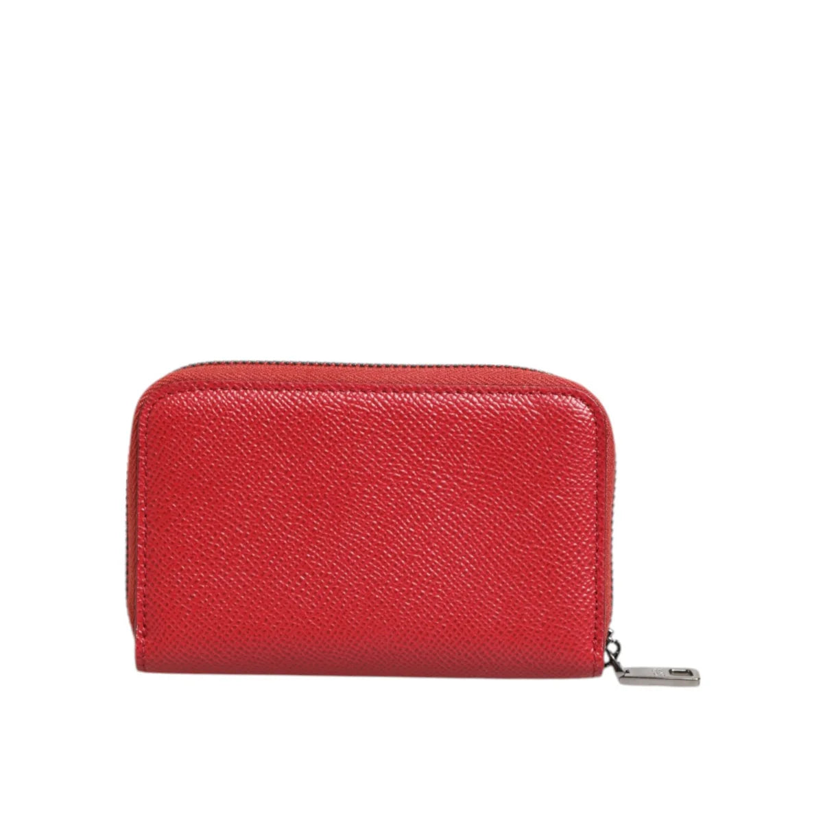 Gabbana Red Leather Zip Wallet with Silver Logo Plaque Luxury Dolce &