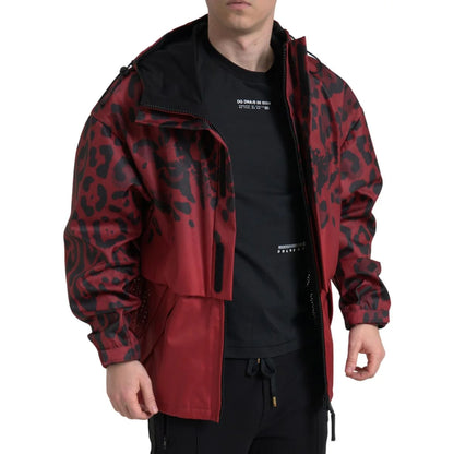 Gabbana Red Leopard Luxurious Hooded Rain Coat Dolce &