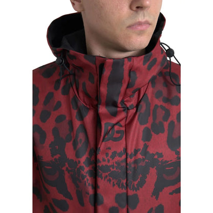 Gabbana Red Leopard Luxurious Hooded Rain Coat Dolce &