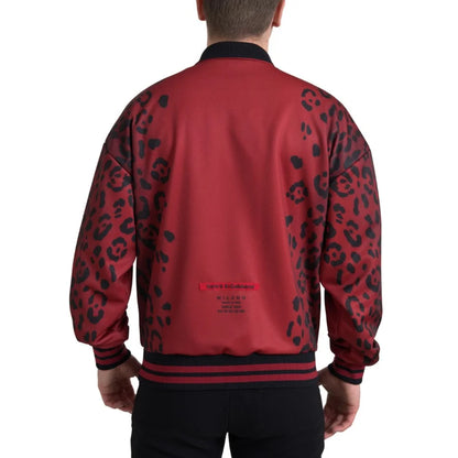 Gabbana Red Leopard Print Bomber Jacket Dolce &