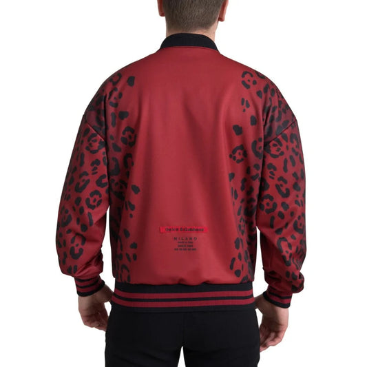 Gabbana Red Leopard Print Bomber Jacket Dolce &