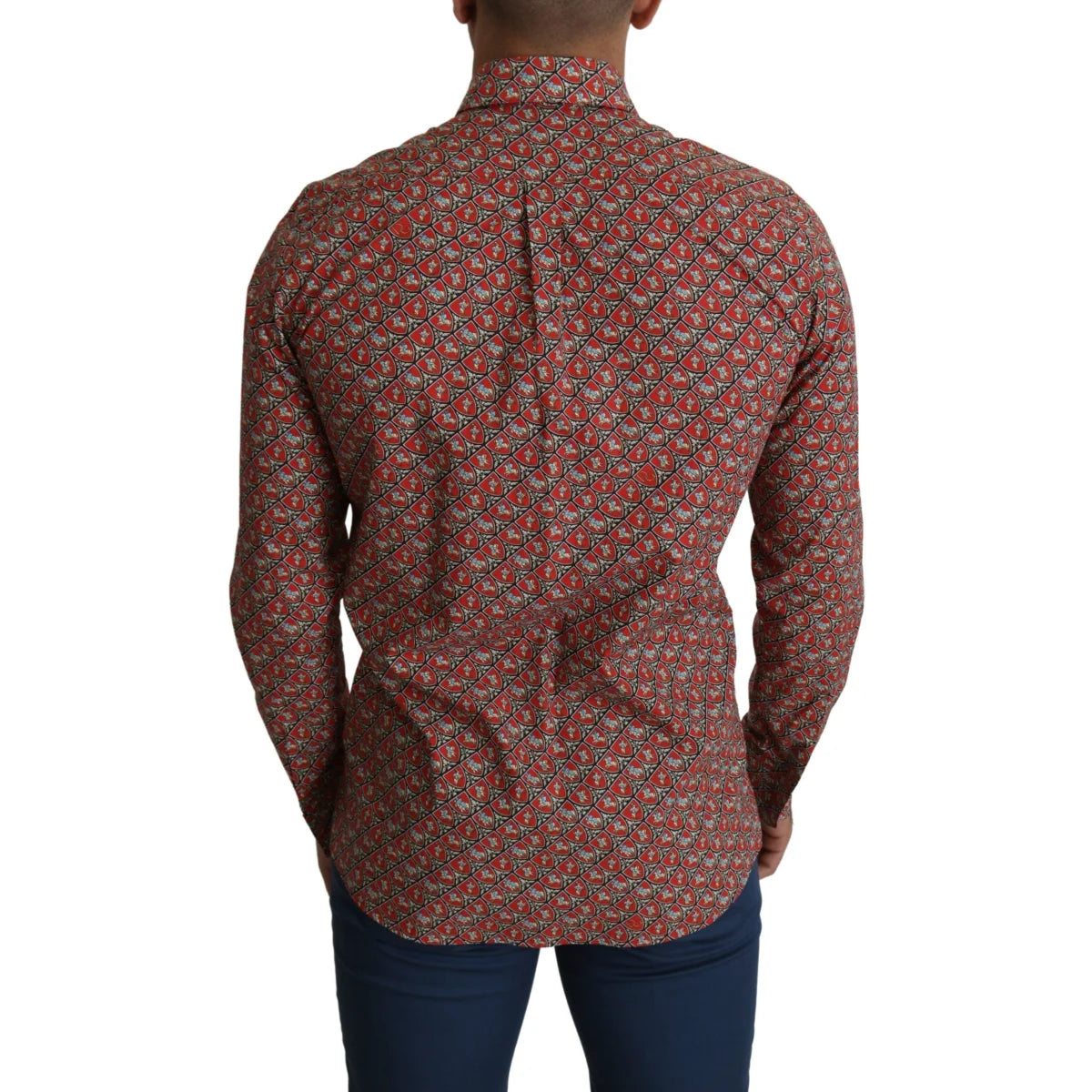 Gabbana Red Printed Knight Formal Cotton Shirt Martini Fit Dolce &