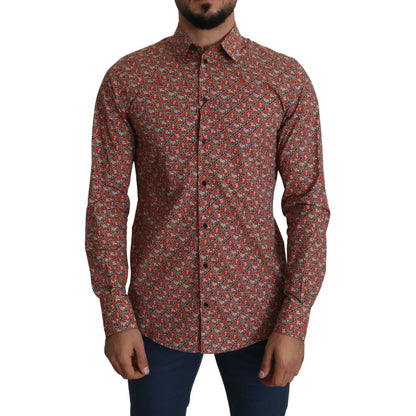 Gabbana Red Printed Knight Formal Cotton Shirt Martini Fit Dolce &