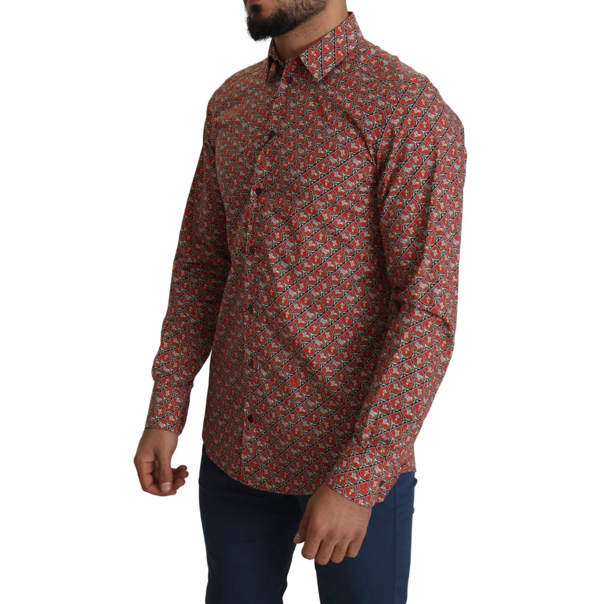 Gabbana Red Printed Knight Formal Cotton Shirt Martini Fit Dolce &