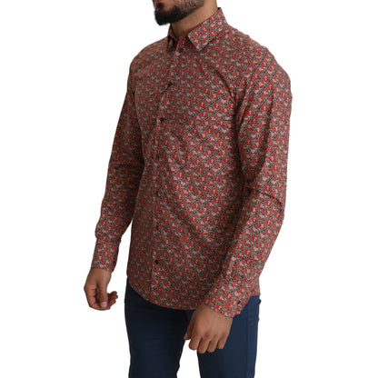 Gabbana Red Printed Knight Formal Cotton Shirt Martini Fit Dolce &