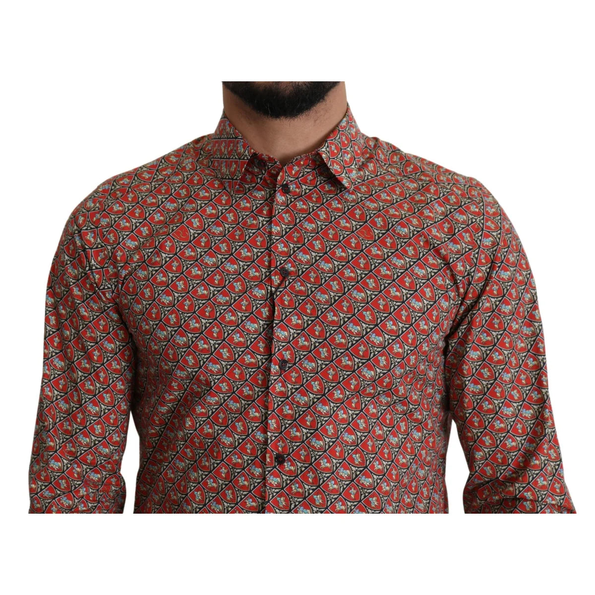 Gabbana Red Printed Knight Formal Cotton Shirt Martini Fit Dolce &