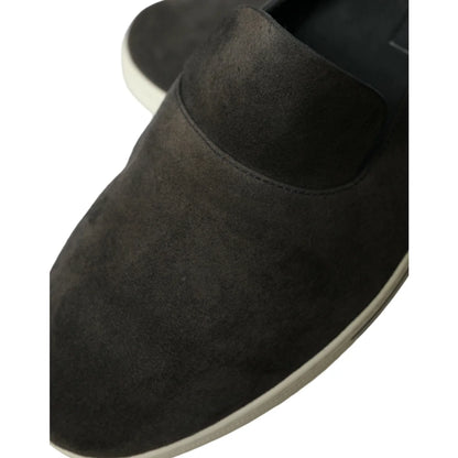 Gabbana Saint Tropez Glam Suede Slippers Shoes with Crocodile Leather Heel Dolce &