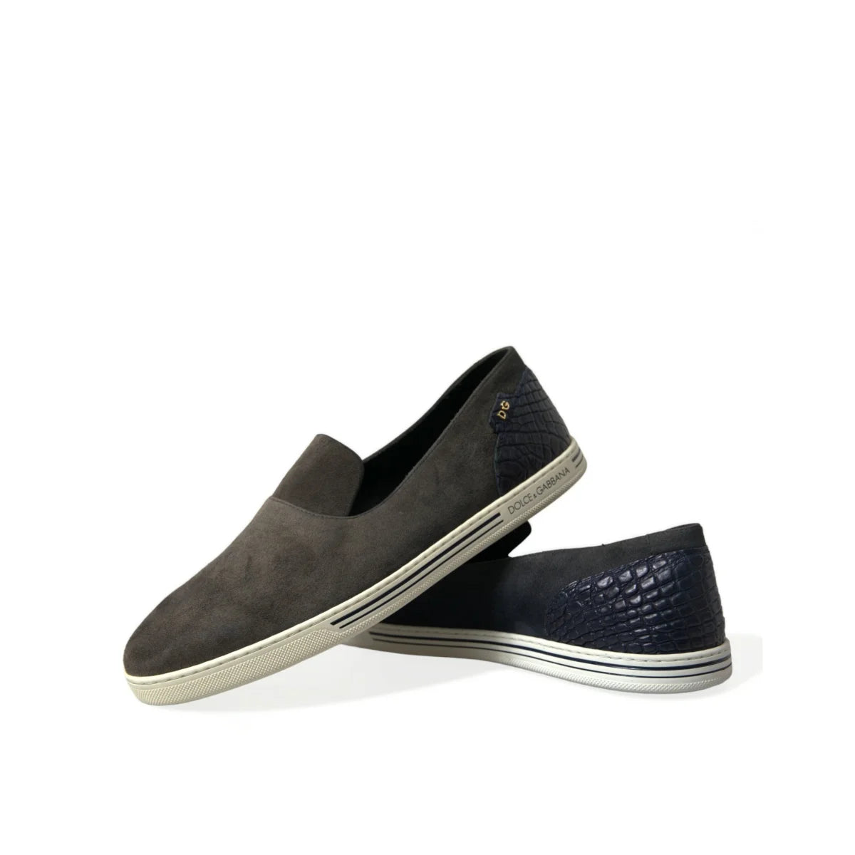 Gabbana Saint Tropez Glam Suede Slippers Shoes with Crocodile Leather Heel Dolce &