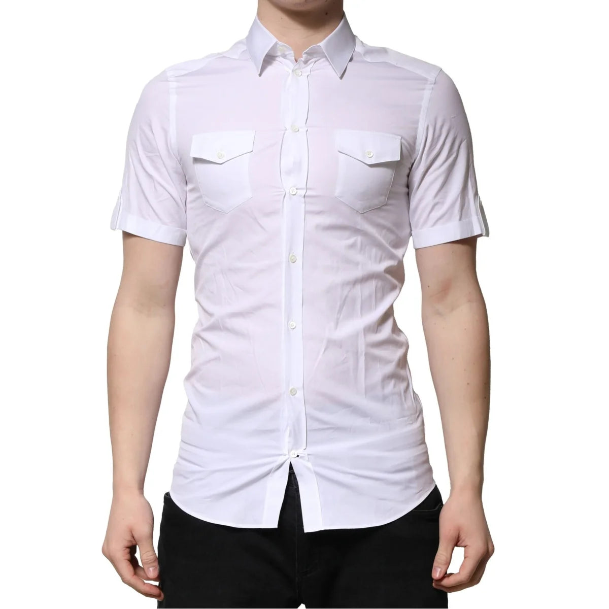 Gabbana White Cotton Casual Shirt with Short Sleeves Dolce &