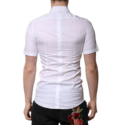 Gabbana White Cotton Casual Shirt with Short Sleeves Dolce &