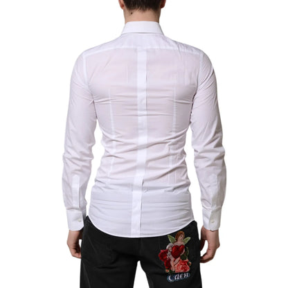 Gabbana White Cotton Dress Shirt Classic Elegance in Gold Trim Dolce &