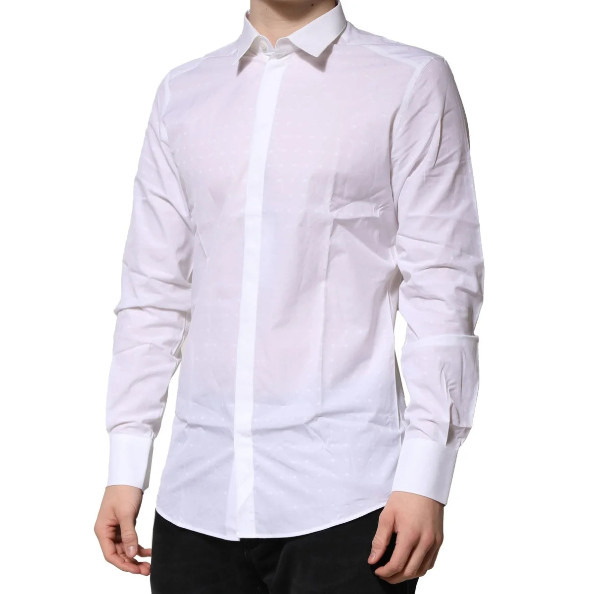 Gabbana White Cotton Dress Shirt with Long Sleeves and Classic Neck Dolce &