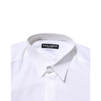 Gabbana White Cotton Dress Shirt with Long Sleeves and Classic Neck Dolce &