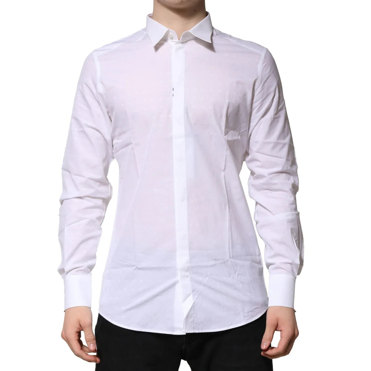 Gabbana White Cotton Dress Shirt with Long Sleeves and Classic Neck Dolce &