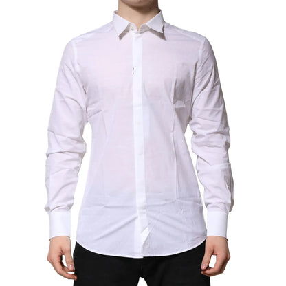 Gabbana White Cotton Dress Shirt with Long Sleeves and Classic Neck Dolce &