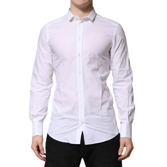Gabbana White Cotton Dress Shirt with Long Sleeves and Gold Accents Dolce &