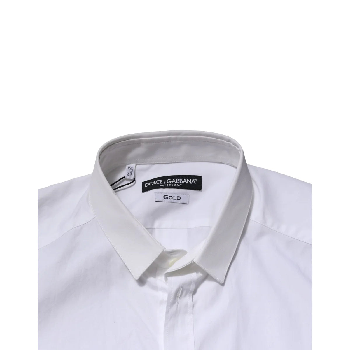 Gabbana White Cotton Dress Shirt with Long Sleeves and Gold Accents Dolce &