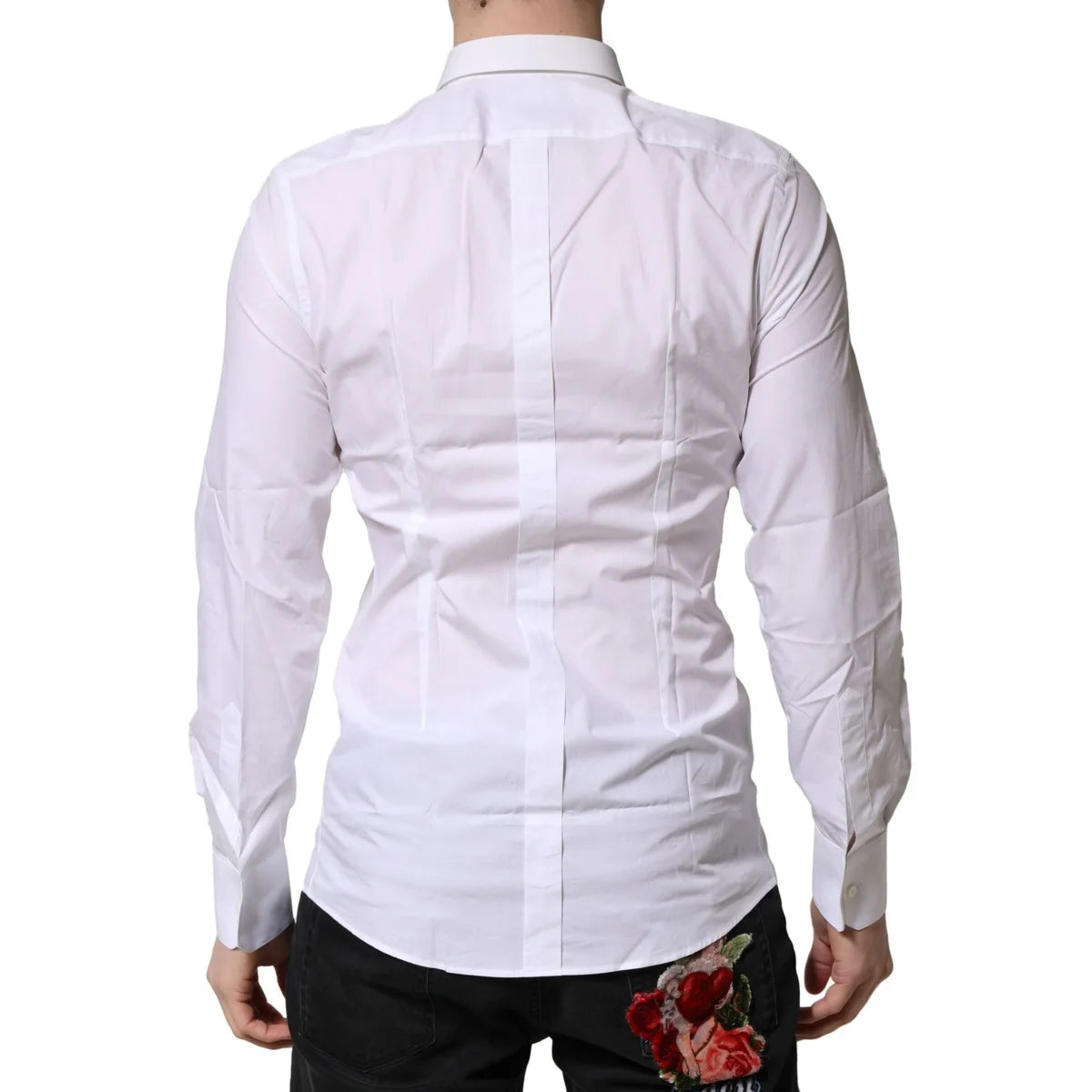 Gabbana White Cotton Dress Shirt with Long Sleeves and Gold Accents Dolce &