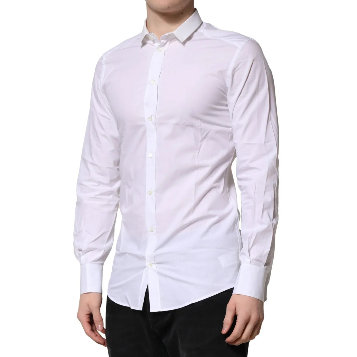 Gabbana White Cotton Dress Shirt with Long Sleeves and Gold Accents Dolce &