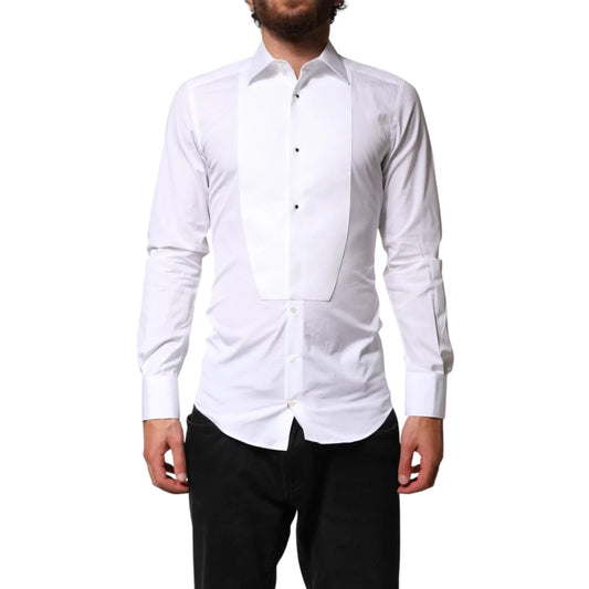 Gabbana White Cotton Gold Collared Long Sleeve Dress Shirt Dolce &