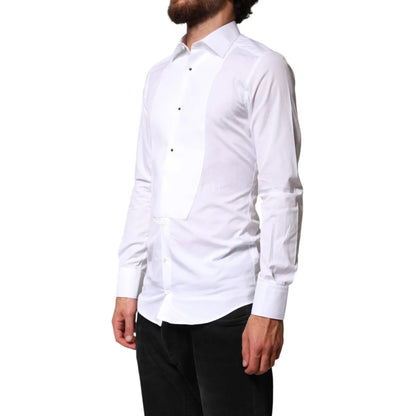 Gabbana White Cotton Gold Collared Long Sleeve Dress Shirt Dolce &