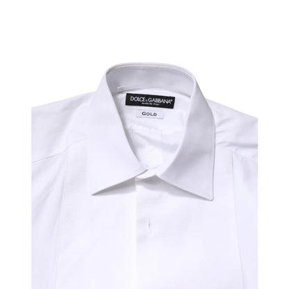 Gabbana White Cotton Gold Collared Long Sleeve Dress Shirt Dolce &
