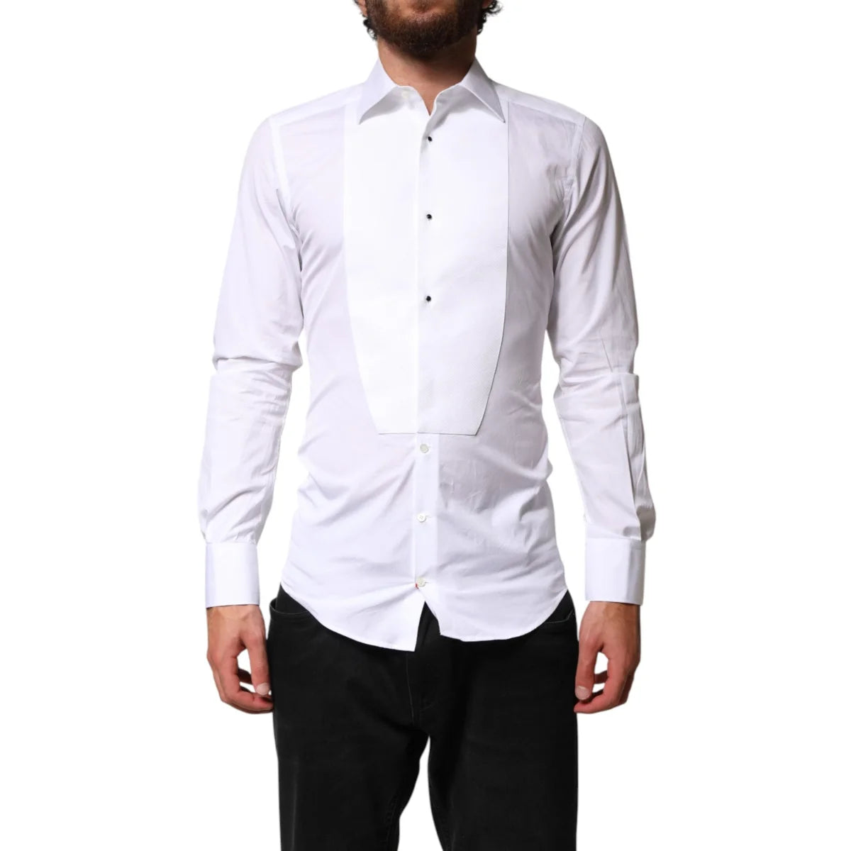 Gabbana White Cotton Gold Collared Long Sleeve Dress Shirt Dolce &