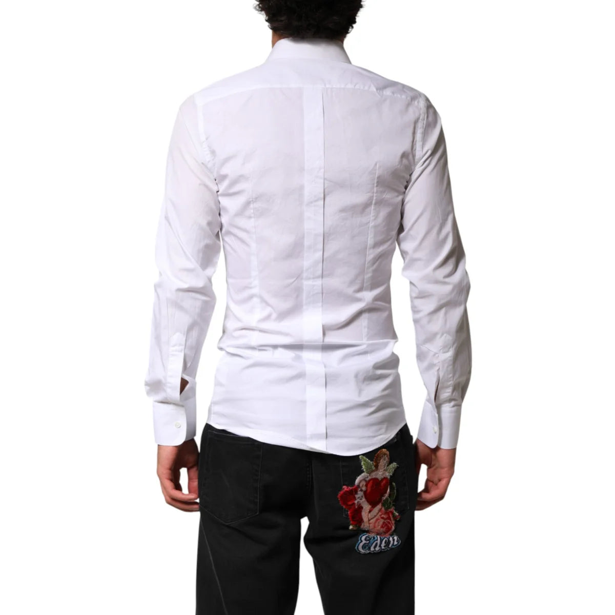 Gabbana White Cotton Gold Collared Long Sleeve Dress Shirt Dolce &